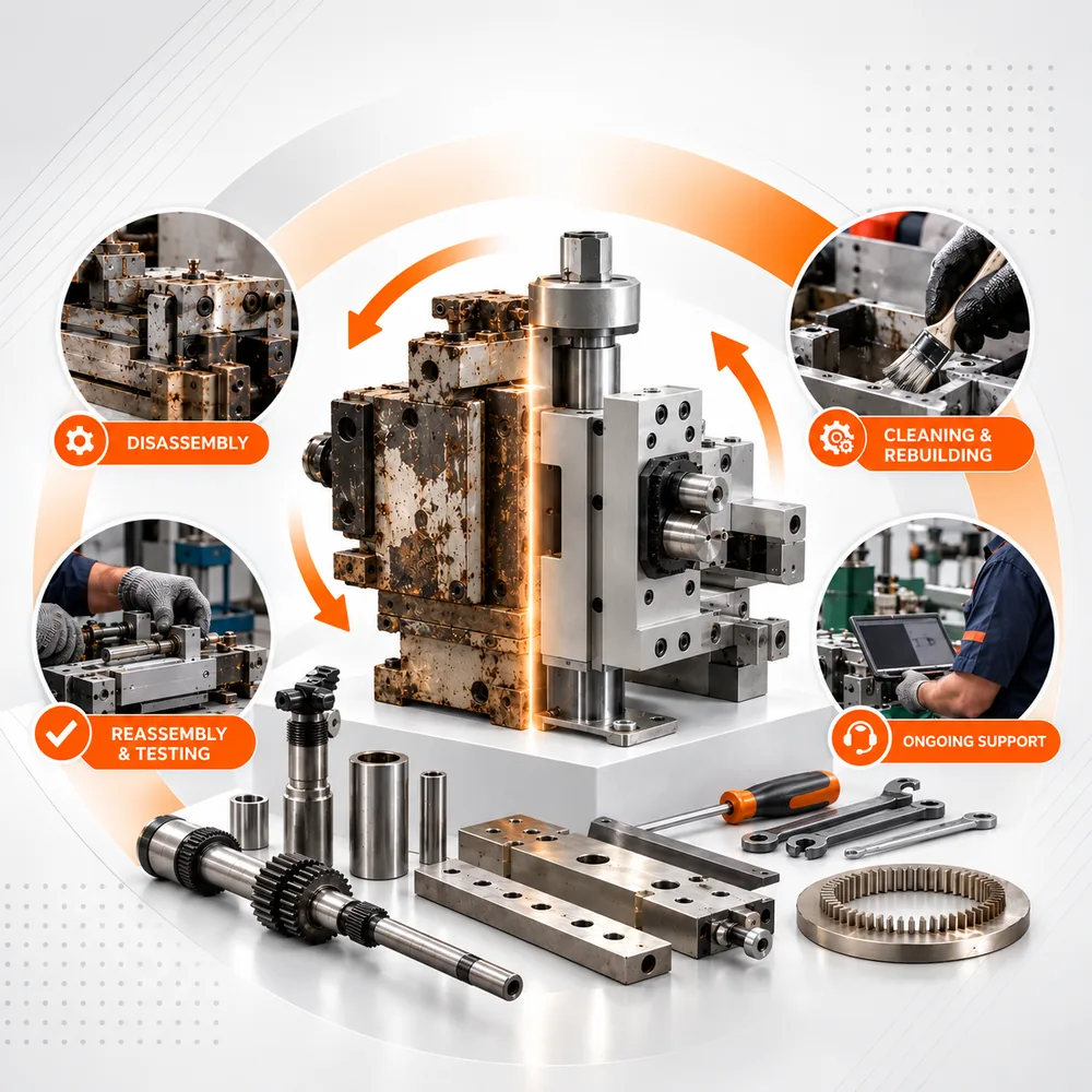 Machine refurbishment, reverse engineering and technical support cycle